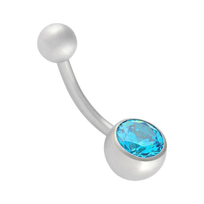 Aqua Cubic Zirconia Navel Curve -  LouLou's Body Jewellery 