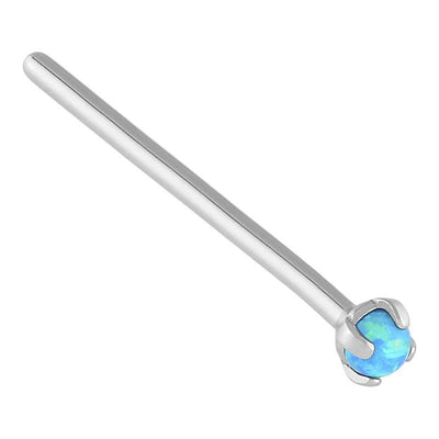 Peacock Blue Prong Set Cabochon Opal Straight Nostril Pin -  LouLou's Body Jewellery 