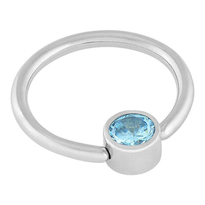 Aqua Cubic Zirconia Crystal Disc Captive Ring -  LouLou's Body Jewellery 