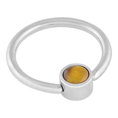 Natural Tigers Eye Disc Captive Ring -  LouLou's Body Jewellery 