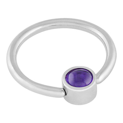 Natural Stone Amethyst Disc Captive Ring -  LouLou's Body Jewellery 