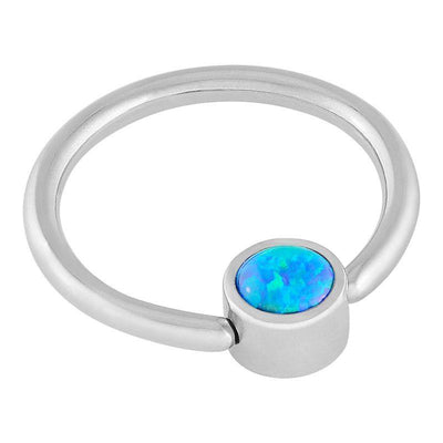 Peacock Blue Cabochon Opal Disc Captive Ring -  LouLou's Body Jewellery 