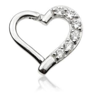 TL - 14ct White Gold Gem Hinge Heart Ring - 7mm Left Side -  LouLou's Body Jewellery 