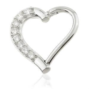 TL - 14ct White Gold Gem Hinge Heart Ring - 9mm Right Side -  LouLou's Body Jewellery 