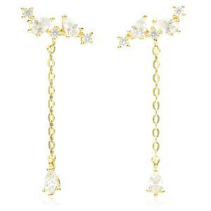 TL - 9ct Pear CZ Climber & Chain Stud Earrings -  LouLou's Body Jewellery 