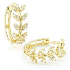 TL - 9ct Gem Leaf Huggies (Pair) -  LouLou's Body Jewellery 