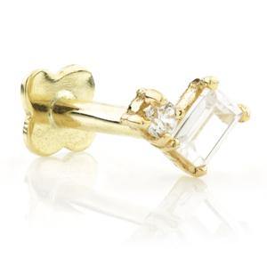 TL - Gold Jewelled Baguette and Gem Internal Labret 1.2mm -  LouLou's Body Jewellery 