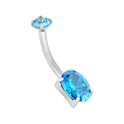 Aqua Cubic Zirconia Oval Navel Curve -  LouLou's Body Jewellery 