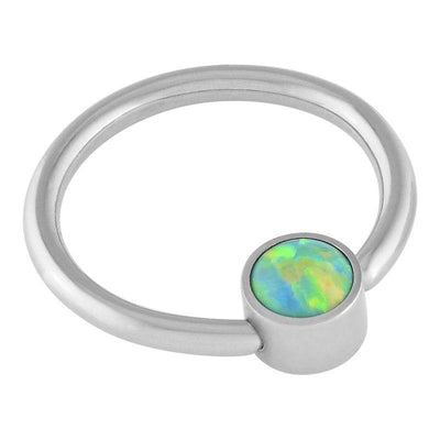 Pinchy's Olive Green Cabochon Opal Disc Captive Ring -  LouLou's Body Jewellery 