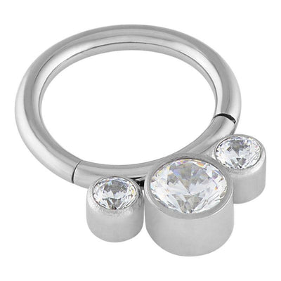 4mm Clear Cubic Zirconia Triple Gem Hinged Segment Ring -  LouLou's Body Jewellery 