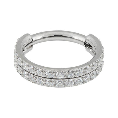 The 'Geminus' Double Pavé Set Cubic Zirconia Segment Ring -  LouLou's Body Jewellery 