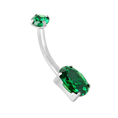Nano Green Emerald Cubic Zirconia Oval Navel Curve -  LouLou's Body Jewellery 