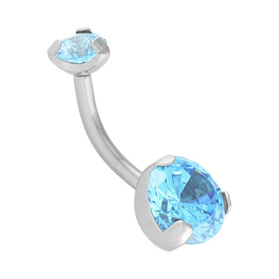 Aqua Cubic Zirconia Prong Set Navel Curve -  LouLou's Body Jewellery 