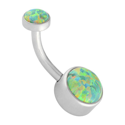 Pinchy's Olive Green Cabochon Opal Navel Bar -  LouLou's Body Jewellery 