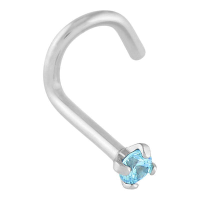 Aqua Prong Set Cubic Zirconia Nostril Screw -  LouLou's Body Jewellery 