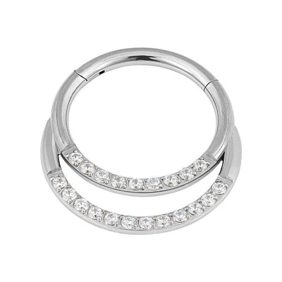 The 'Cassini' Double Pavé Set Cubic Zirconia Segment Ring -  LouLou's Body Jewellery 