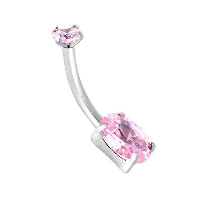 Rose Cubic Zirconia Oval Navel Curve -  LouLou's Body Jewellery 