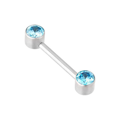 Aqua Cubic Zirconia Push Fit Forward Facing Barbell -  LouLou's Body Jewellery 